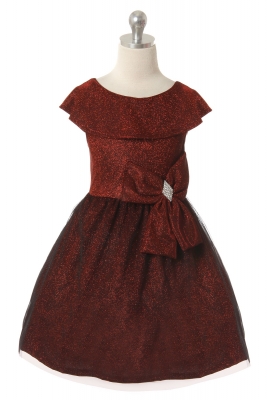 Girls Dress Style - 2193 Gorgeous Sparkly Holiday Dress with Bow in Choice of Color